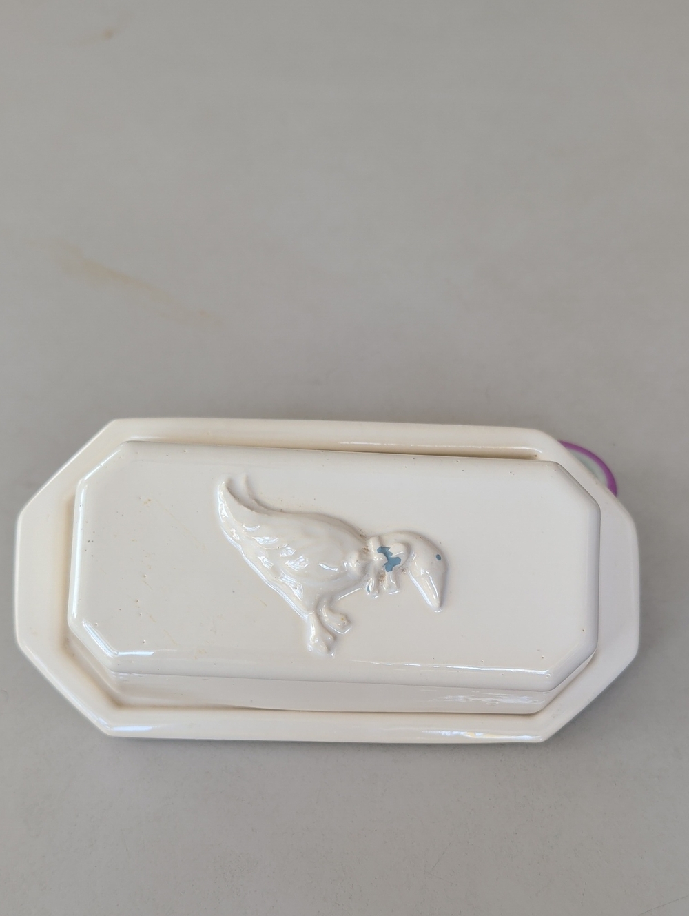 Vintage White Ceramic Pottery Goose Butter Dish Made In USA Cottagecore Dainty